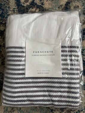 Parachute Turkish Cotton Shower Curtain 72x72 New In Package Neutral Stripe